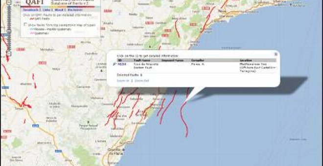 Mapa con las fallas activas en la zona donde se ubica el proyecto Castor. PÚBLICO