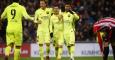 Messi, Neymar y Rakitic celebran junto a Luis Suárez un gol contra el Athletic. /REUTERS