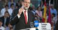 El presidente del Gobierno,Mariano Rajoy, durante su intervención en un acto del partido celebrado hoy en el pabellón Cagigal de Murcia. EFE/Marcial Guillén