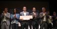 El presidente de Ciudadanos, Albert Rivera, junto a los candidatos madrileños a la Comunidad, Ignacio Aguado, y al Ayuntamiento, Begoña Villacís (2i), durante el acto central de campaña celebrado en el Teatro Compac de Madrid. EFE/Víctor Lerena