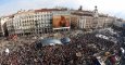 People fill Puerta del Sol square during a march to mark the 5th anniversary of the "indignados" movement in Madrid, Spain, May 15, 2016. Picture taken with an eye fish lens. REUTERS/Sergio Perez