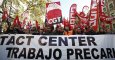 Cabecera de la manifestación en Madrid de los trabajadores de 'contact center', en la que participaron Pablo Iglesias, Íñigo Errejón y Alberto Garzón. E.P.
