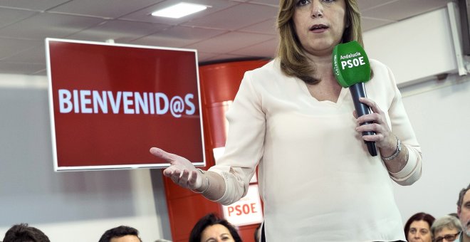 La secretaria general del PSOE andaluz y presidenta de la Junta, Susana Díaz, durante la inauguración de la nueva sede del PSOE de Huelva. EFE/Julián Pérez