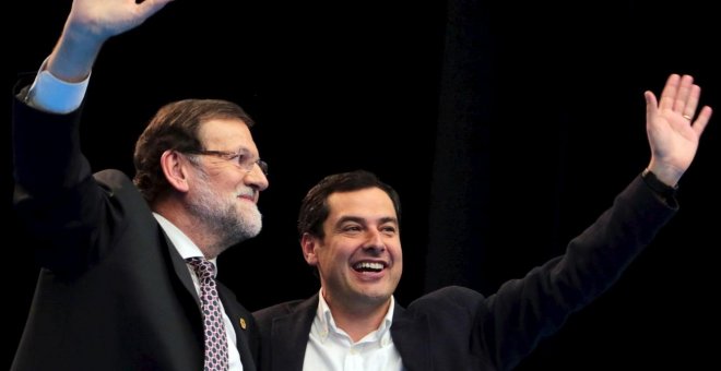 El presidente del PP andaluz y protegido de Rajoy, Juan Manuel Moreno Bonilla, con el presidente. Archivo EFE