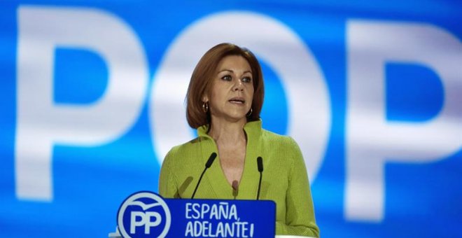 La secretaria general del PP, María Dolores de Cospedal, durante su intervención en el acto de clausura del XVIII Congreso nacional del Partido Popular. - EFE