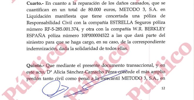 Fragmento del acuerdo entre Sánchez-Camacho y Método3 En liquidación.