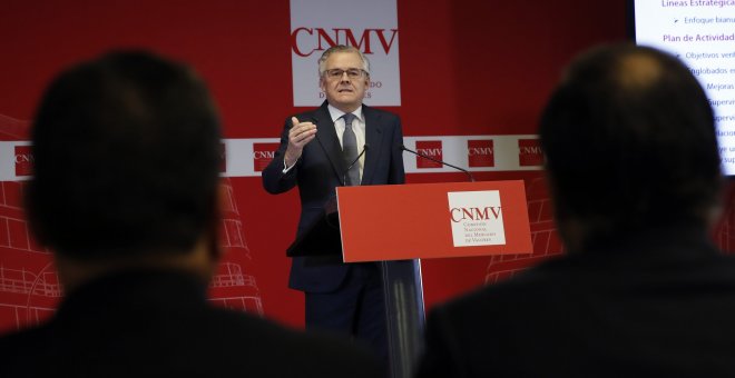 El presidente de la Comisión Nacional del Mercado de Valores (CNMV), Sebastián Albella, durante la rueda de prensa que ha ofrecido para presentar los objetivos del organismo para este ejercicio. EFE/Juan Carlos Hidalgo