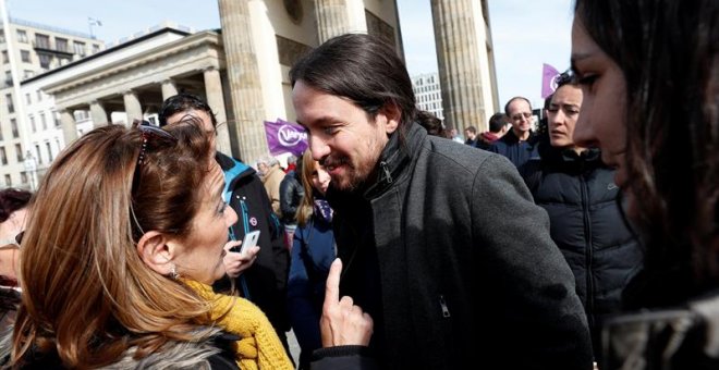 Pablo Iglesias, durante su acto en Berlín.- EFE