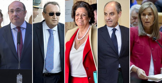 Pedro Antonio Sánchez, Carlos Fabra, Rita Barberá, Francisco Camps, y Ana Mato. EFE