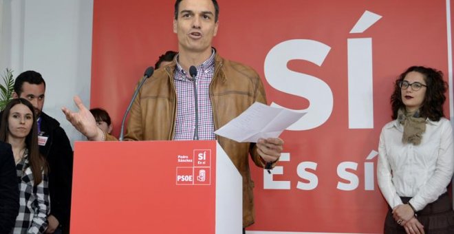 El candidato a la Secretaría General del PSOE, Pedro Sánchez, participa en un acto abierto con militantes, afiliados y simpatizantes organizado por la Plataforma Palencia. /EFE
