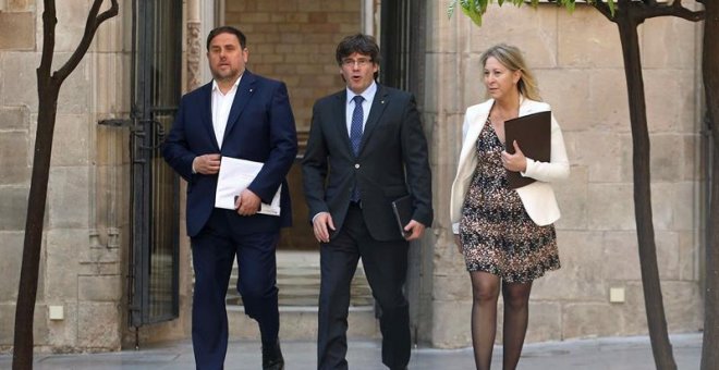 Junqueras, Puigdemont y Munté, hace unos días en Barcelona. EFE/Toni Albir