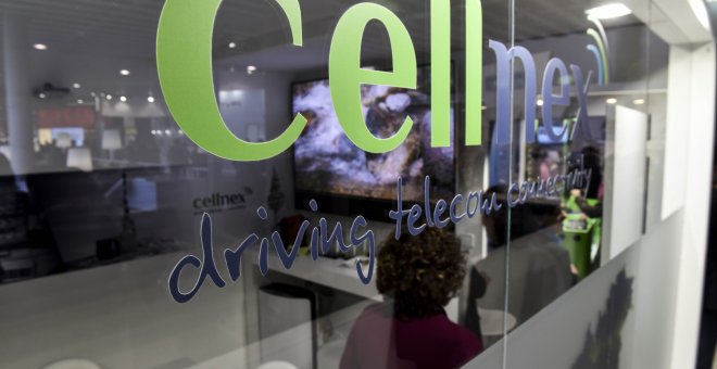 El logo de Cellnex en su stand en la última edición del Mobile World Congress.