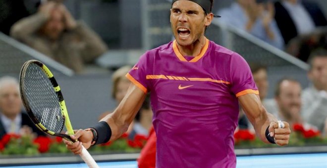 El tenista español Rafael Nadal celebra su victoria en el partido de cuartos de final frente al belga David Goffin, por 7-6 (3) y 6-2. /EFE