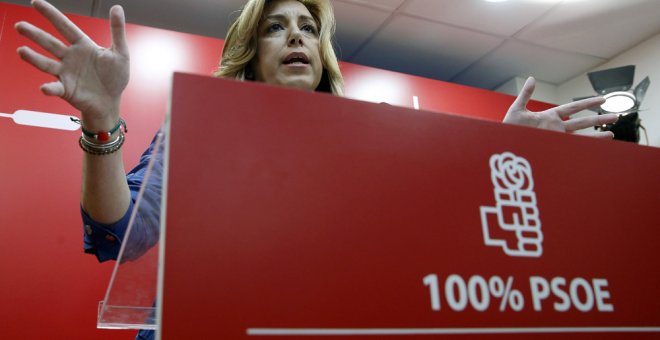 La presidenta de Andalucía y candidata a la Secretaría General del PSOE, Susana Díaz, interviene durante la presentación del documento "Propuestas para el debate en el 30 Congreso Federal", que recoge su proyecto político para el partido. EFE/Chema Moya