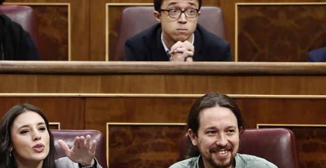 Errejón, Montero e Iglesias, en el Congreso este miércoles. EFE/Mariscal