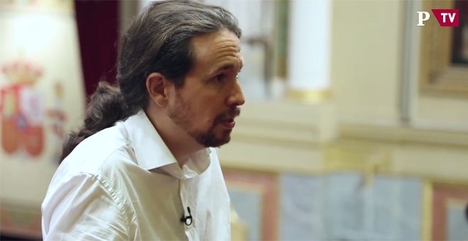 Pablo Iglesias, en otro momento de su entrevista con Público, días antes del debate de la moción de censura en el Congreso. PÚBLICOTV