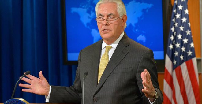 El secretario de Estado, Rex Tillerson, durante su conferencia de prensa en el Departamento de Estado en Washington. STATE DEPARTMENT