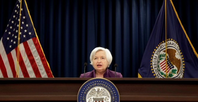 La presidenta de la Reserva Federal (Fed), Janet Yellen, en una rueda de prensa. REUTERS/Joshua Roberts