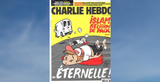 Portada del último número de la revista satírica 'Charlie Hebdo', que dedica su portada a los atentados yihadistas en Las Ramblas de Barcelona.