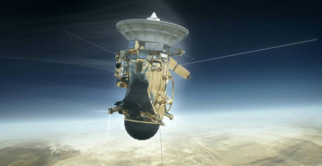 Ilustración de la nave Cassini de la NASA adentrándose el 15 de septiembre de 2017 en la atmósfera de Saturno. NASA /JPL-Caltech