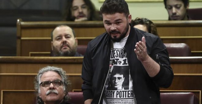 El portavoz de ERC en el Congreso Gabriel Rufián, durante su intervención en la sesión de control al Gobierno. EFE/Mariscal