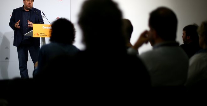 El líder de ERC y vicepresidente del Govern, Oriol Junqueras, durante su intervención en el Consell Nacional de la formación republicana. REUTERS/Ivan Alvarado