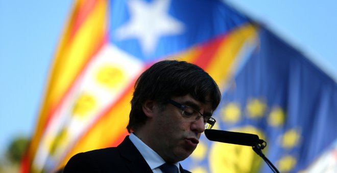 El president de la Generalitat, Carles Puigdemont, durante un acto en Barcelona el pasado domingo. - REUTERS