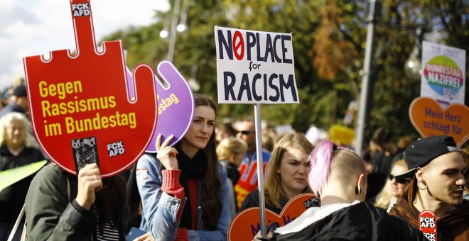 Un momento de la manifestación contra la entrada de Alternativa para Alemania en el Parlamento alemán. - REUTERS