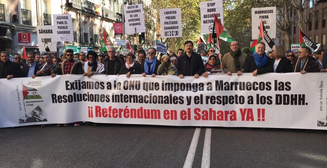Cabeza de la manifestación del Sáhara Occidental, en Madrid.