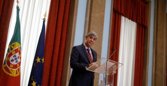 El ministro de Finanzas, Mário Centeno, en una rueda de prensa en la sede de su Departamento, en Lisboa. REUTERS/Rafael Marchante