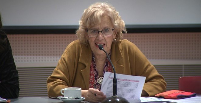 Manuela Carmena en el desayuno informativo de este miércoles. EUROPA PRESS