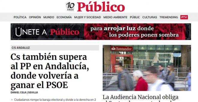 Portada de Público.es de este lunes.