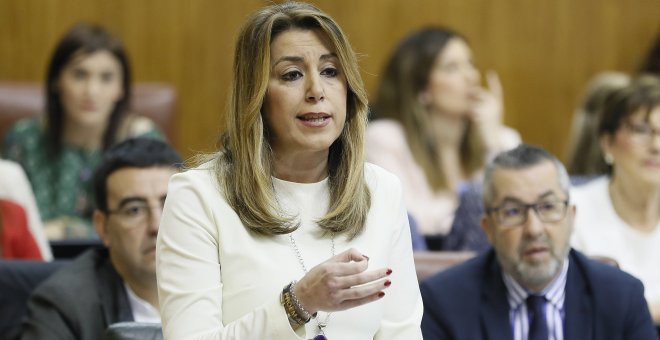 La presidenta andaluza, Susana Díaz, en una de sus intervenciones en el Parlamento de Andalucía en Sevilla. EFE/Jose Manuel Vidal