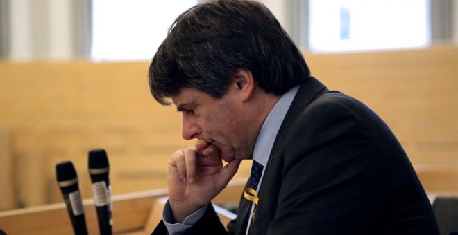 El expresidente catalán Carles Puigdemont antes de pronunciar una conferencia en la Universidad de Helsinki. EFE/Juanjo Galán