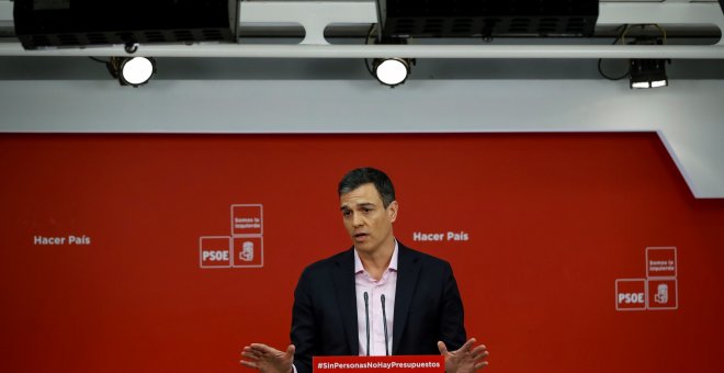 El secretario general del PSOE Pedro Sánchez, durante la rueda de prensa en la sede del partido en Madrid, EFE/Emilio Naranjo