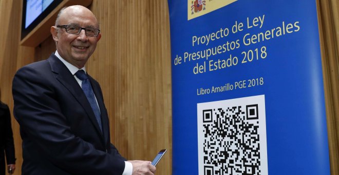 El ministro de Hacienda, Cristóbal Montoro, durante la presentación en el Congreso de los Diputados del proyecto de Presupuestos Generales del Estado para 2018. EFE/Chema Moya