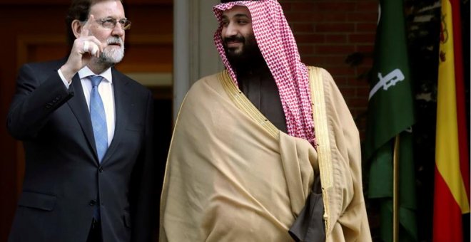 El presidente del Gobierno, Mariano Rajoy, durante la recepción al príncipe heredero de Arabia Saudí.- EFE