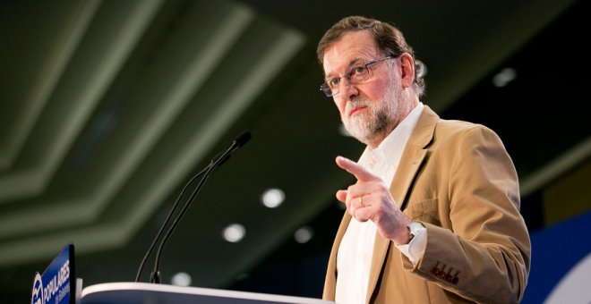 El president del Govern central i del PP, Mariano Rajoy, durant la seva intervenció aquest dissabte en la Convenció Sectorial sobre Turisme del partit, a Palma. | PP