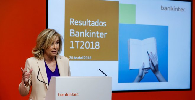 La consejera delegada de Bankinter, María Dolores Dancausa, durante la presentación de resultados de Bankinter del primer trimestre de 2018. EFE/Emilio Naranjo