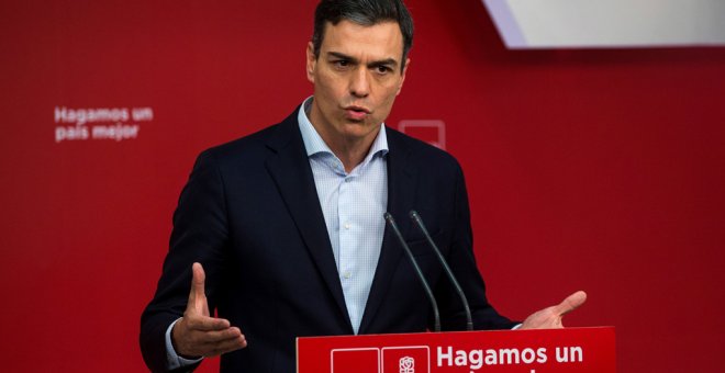 El secretario general del PSOE, Pedro Sánchez, durante una rueda de prensa tras la reunión de la Ejecutiva Federal, en la sede socialista de Ferraz en Madrid EFE / Rodrigo Jimenez