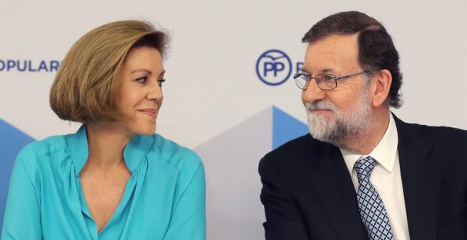 , 05/06/2018.- El líder del PP, Mariano Rajoy, durante la reunión del Comité Ejecutivo Nacional del partido, en el que se integran la cúpula del partido y los líderes regionales, para analizar el escenario que se abre para los 'populares' tras perder el G
