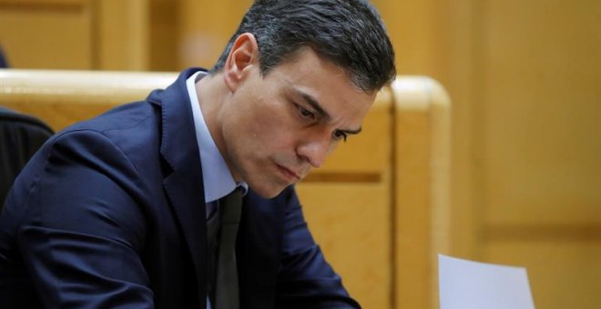 19/06/2018.- El presidente del Gobierno, Pedro Sánchez, durante su asistencia al pleno del Senado, hoy en Madrid. EFE/Juan Carlos Hidalgo