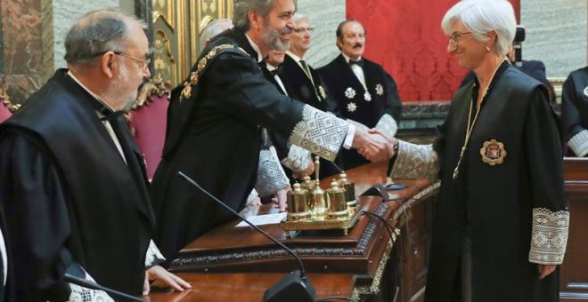 La nueva fiscal general del Estado, María José Segarra, toma posesión de su cargo en un acto presidido por el presidente del Tribunal Supremo y el Consejo General del Poder Judicial, en el Tribunal Supremo. / EFE