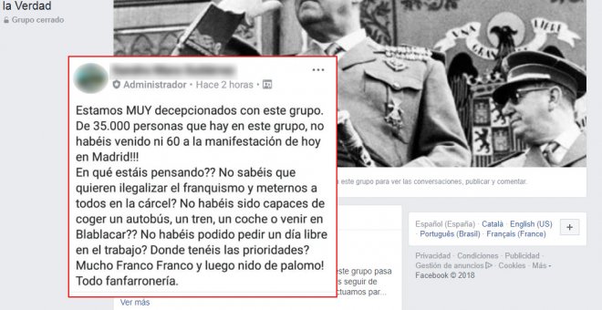 Las impulsoras de la protesta franquista del sábado regañan a sus seguidores en Facebook: 'De 35.000 habéis venido 60'