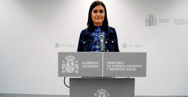 11/09/2018.- La ministra de Sanidad, Carmen Montón, en rueda de prensa ofrecida hoy en la sede del Ministerio en la que ha informado sobre su dimisión tras difundirse presuntas irregularidades en la realización de un máster que cursó en la Universidad Rey