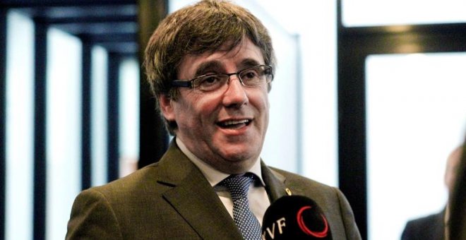 Puigdemont durante la conferencia. EFE