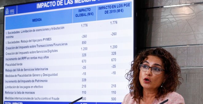 La ministra de Hacienda María Jesús Montero, durante la rueda de prensa posterior al consejo de ministros extraordinario que ha aprobado el plan presupuestario de 2019 para su envío a la Comisión Europea. EFE/Emilio Naranjo