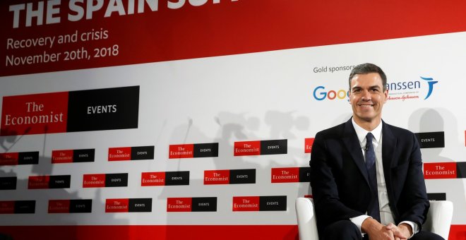 El presidente del Gobierno, Pedro Sánchez, durante su intervención en el el foro organizado por la revista 'The Economist'. EFE/J.J. Guillén