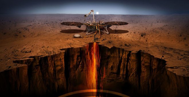 Ilustración del módulo de aterrizaje InSight investigando las profundidades de Marte. / NASA