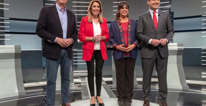 Los cuatro principales candidatos a la Presidencia de la Junta de Andalucía: Juan Martín (Ciudadanos), Susana Díaz (PSOE), Teresa Rodríguez (Adelante Andalucía) y Juanma Moreno (PP). - EFE
